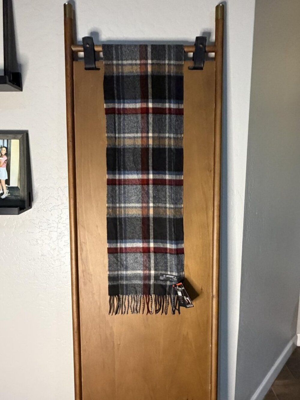 Cashmink by V. Fraas Plaid Fringe Scarf Grey Red Made in Germany